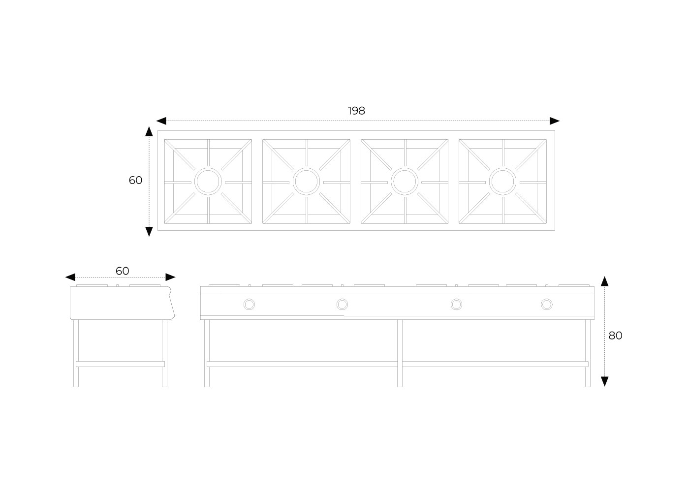 COCINA INDUSTRIAL 4 HORNILLAS