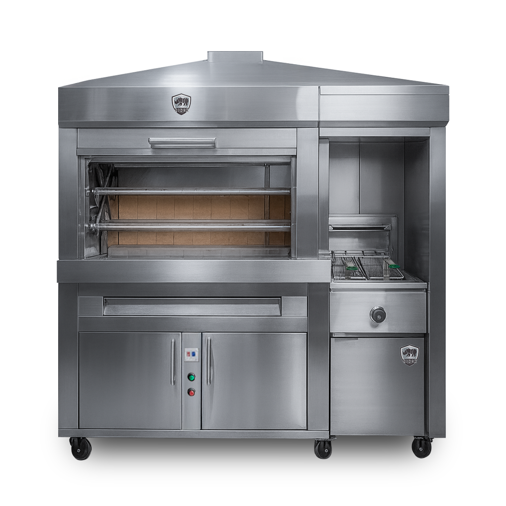 HORNO BRASERO CON COMPARTIMIENTO PARA FREIDORA DE 12 POLLOS