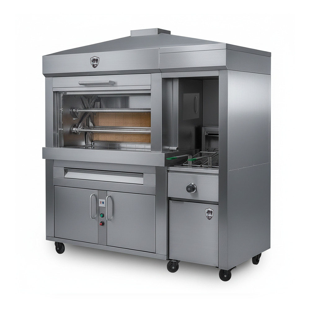 HORNO BRASERO CON COMPARTIMIENTO PARA FREIDORA DE 12 POLLOS